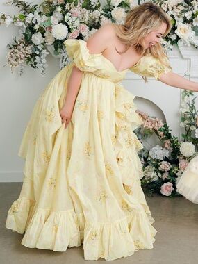 Selkie x Bridgerton Penelope in Bloom Yellow Floral Ruffled Maxi Dress